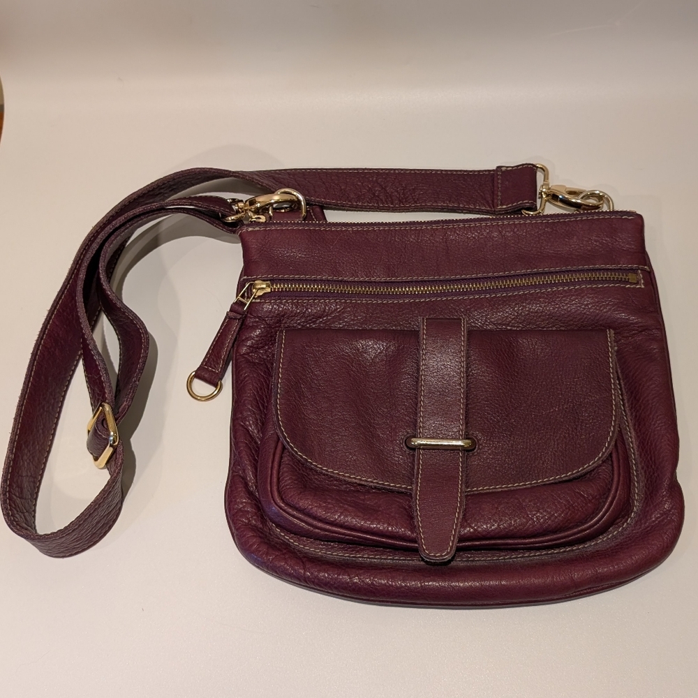 Crossbody Roots Sidesaddle Bag in Deep Burgundy Leather - Classic Everyday Style